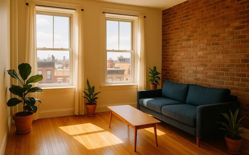 A bright, move-in-ready Hudson County rental living room